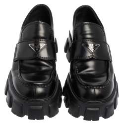 Prada Black Patent Leather Monolith Chunky Loafers Size 42.5
