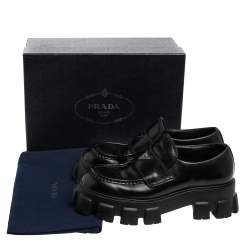 Prada Black Patent Leather Monolith Chunky Loafers Size 42.5