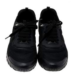 مملوكة مسبقًا حذاء رياضي برادا سبورت جلد وشبك أسود عنق منخفض مقاس 42 