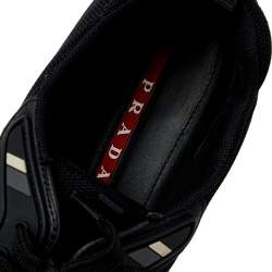 مملوكة مسبقًا حذاء رياضي برادا سبورت جلد وشبك أسود عنق منخفض مقاس 42 