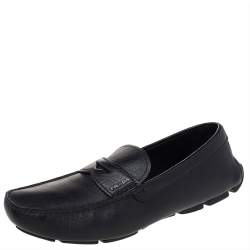 Prada Black Leather Penny Slip On Loafers Size 43