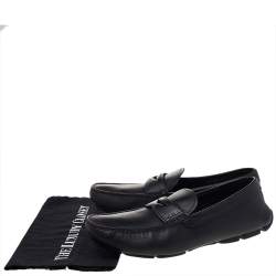 Prada Black Leather Penny Slip On Loafers Size 43