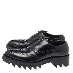 Prada Black Leather Brogue Zipper Platform Oxfords Size 41