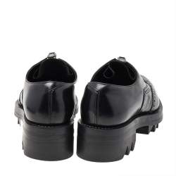 Prada Black Leather Brogue Zipper Platform Oxfords Size 41