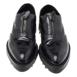Prada Black Leather Brogue Zipper Platform Oxfords Size 41