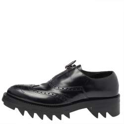 Prada Black Leather Brogue Zipper Platform Oxfords Size 41