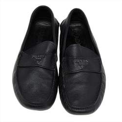 Prada Black Leather Penny Loafers Size 43