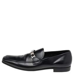 Pre Owned Prada Black Leather Slip on Loafers Size 43.5