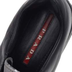 Prada Black/Silver Leather Slip-On Sneakers Size 38