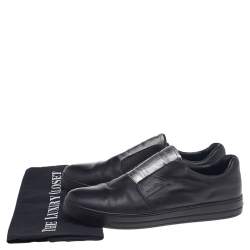 Prada Black/Silver Leather Slip-On Sneakers Size 38