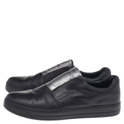 Prada Black/Silver Leather Slip-On Sneakers Size 38
