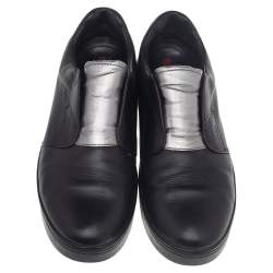 Prada Black/Silver Leather Slip-On Sneakers Size 38