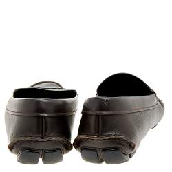 Prada Brown Saffiano Leather And Crocodile Leather Penny Slip On Loafers Size 44