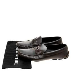 Prada Brown Saffiano Leather And Crocodile Leather Penny Slip On Loafers Size 44