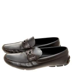 Prada Brown Saffiano Leather And Crocodile Leather Penny Slip On Loafers Size 44