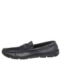 Prada Black Leather Slip On Loafers Size 43