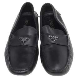 Prada Black Leather Slip On Loafers Size 43