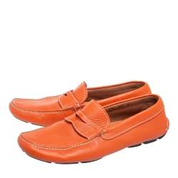 Prada Orange Leather Slip On Loafers Size 42