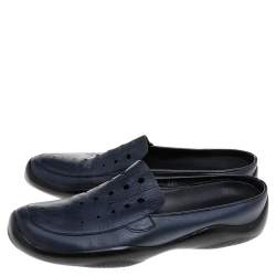 Prada Blue Leather Driving Slip On Loafers Size 38.5