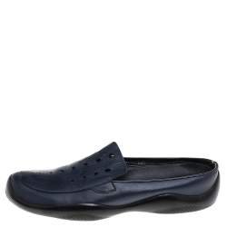 Prada Blue Leather Driving Slip On Loafers Size 38.5