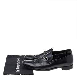 Prada Black Leather Buckle Detail Slip On Loafers Size 41