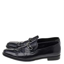 Prada Black Leather Buckle Detail Slip On Loafers Size 41