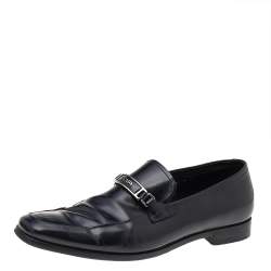 Prada Black Leather Buckle Detail Slip On Loafers Size 41