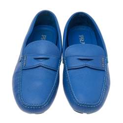 Prada Blue Leather Slip On Loafers Size 41