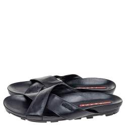 Prada Black Leather Crisscross Sandals Size 42