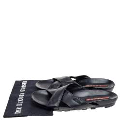 Prada Black Leather Crisscross Sandals Size 42