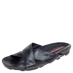 Prada Black Leather Crisscross Sandals Size 42
