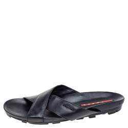 Prada Black Leather Crisscross Sandals Size 42