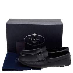 Pre Owned Prada Black Saffiano Leather Driving Loafers Size 43.5