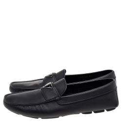Pre Owned Prada Black Saffiano Leather Driving Loafers Size 43.5