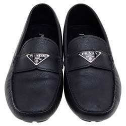 Pre Owned Prada Black Saffiano Leather Driving Loafers Size 43.5