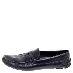 Pre Owned Prada Black Leather Penny Slip On Loafers Size 45