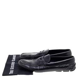 Pre Owned Prada Black Leather Penny Slip On Loafers Size 45
