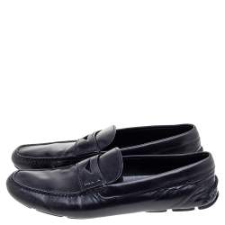 Pre Owned Prada Black Leather Penny Slip On Loafers Size 45
