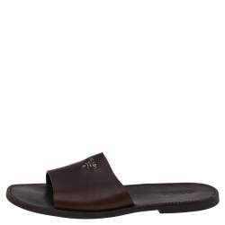 Prada Dark Brown Leather Slide Flat Sandals Size 43