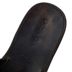 Prada Dark Brown Leather Slide Flat Sandals Size 43
