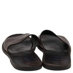 Prada Dark Brown Leather Slide Flat Sandals Size 43