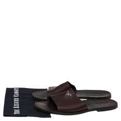 Prada Dark Brown Leather Slide Flat Sandals Size 43