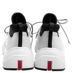 Prada White/Black Knit Fabric Low Top Sneakers Size 39