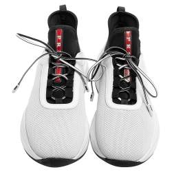 Prada White/Black Knit Fabric Low Top Sneakers Size 39