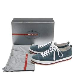 Pre Owned Prada Blue Suede Lace Up Sneakers  Size 43.5