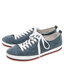 Pre Owned Prada Blue Suede Lace Up Sneakers  Size 43.5