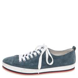 Pre Owned Prada Blue Suede Lace Up Sneakers  Size 43.5