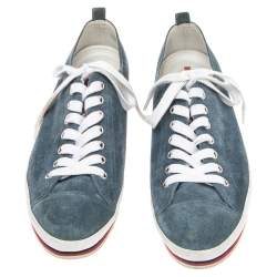 Pre Owned Prada Blue Suede Lace Up Sneakers  Size 43.5