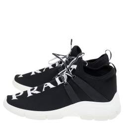 مملوكة مسبقًا حذاء رياضي برادا قماش تريكو أسود بالشعار بعنق منخفض مقاس 39