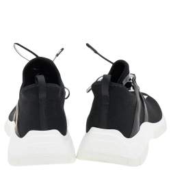 مملوكة مسبقًا حذاء رياضي برادا قماش تريكو أسود بالشعار بعنق منخفض مقاس 39